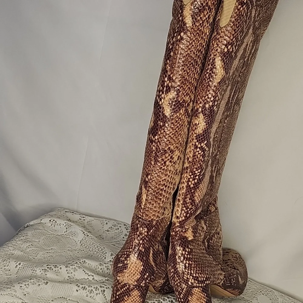 INC International Concepts Tyliee Embossed Snakeskin Over Thigh High Boots 5.5